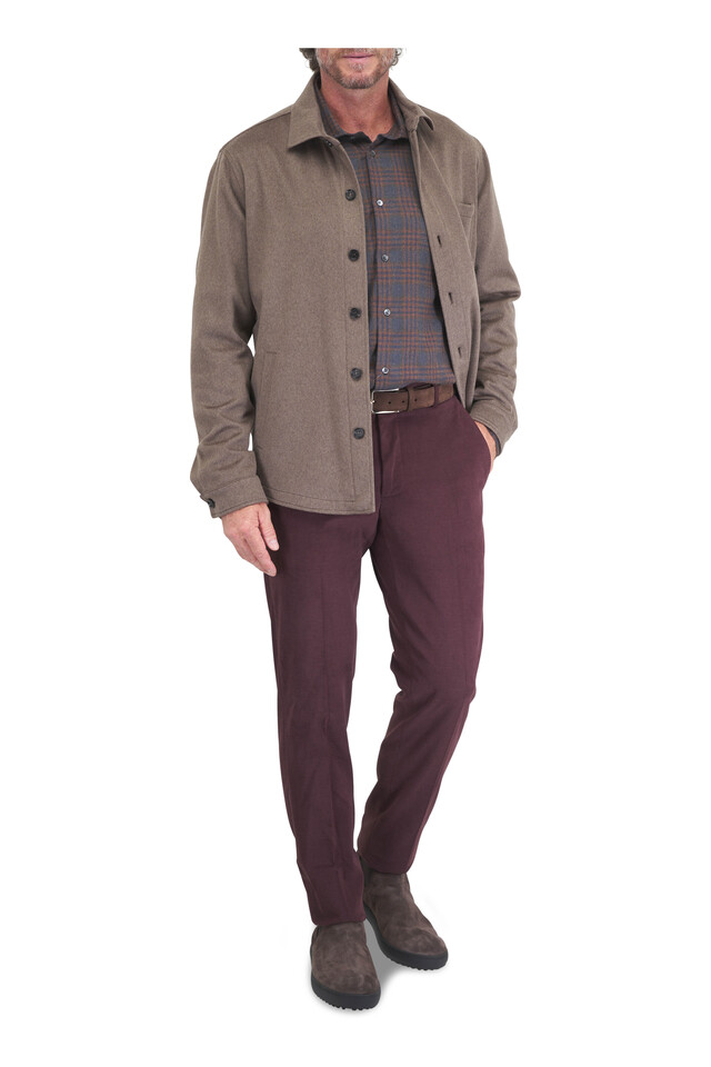 Designer outfit featuring Santini Brown & Charcoal Plaid Flannel Sport Shirt and Tronchetto Dark Brown Suede Short Boot