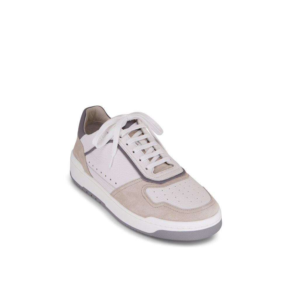 Suede and calfskin runners for Man in White | Brunello Cucinelli