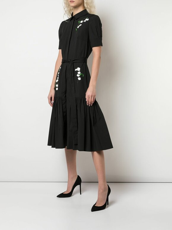 Carolina Herrera - Black Floral Embroidered Short Sleeve Dress