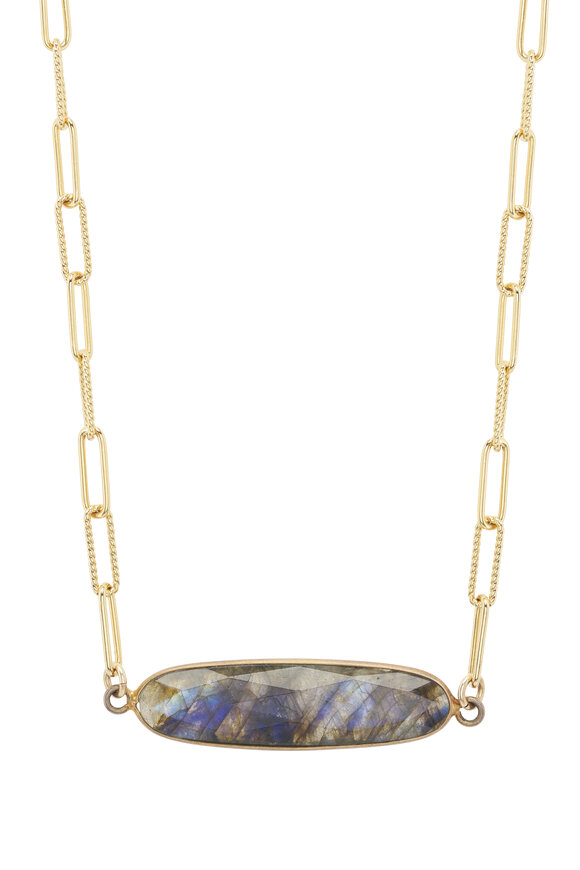 Cristina V. - Oval Labradorite Safety Pin Necklace