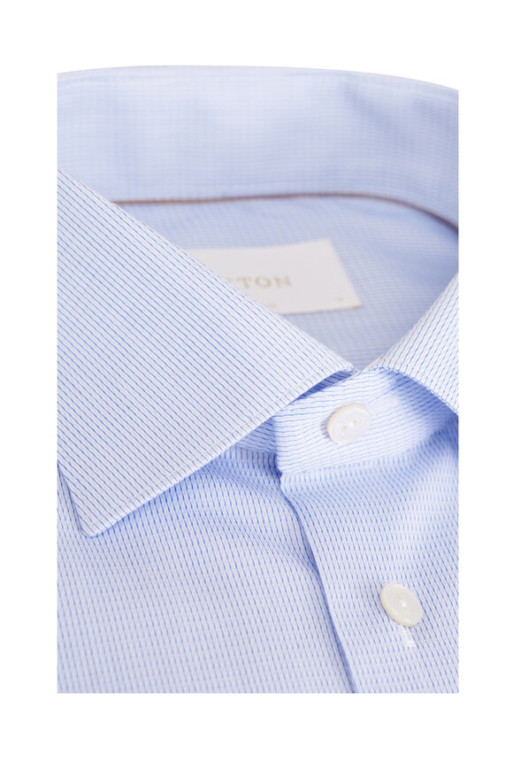 Eton Light Blue Check Cotton Slim Fit Dress Shirt - view 2