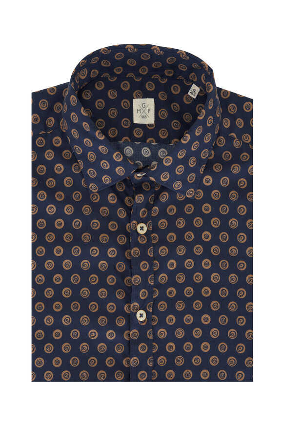 GMF Navy Blue & Brown Circle Print Sport Shirt