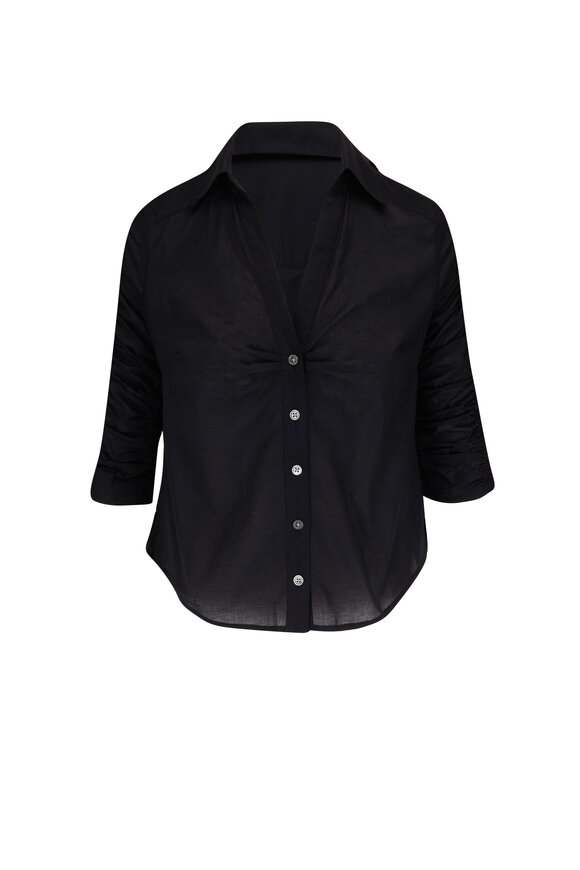 Veronica Beard - Porta Black Cotton Shirred Shirt 