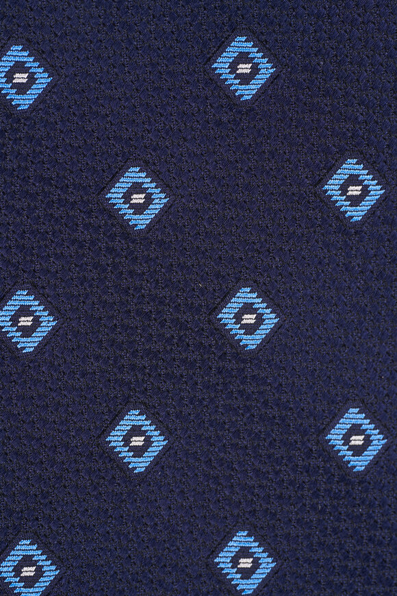 Zegna Navy Geometric Print Silk Necktie - view 2