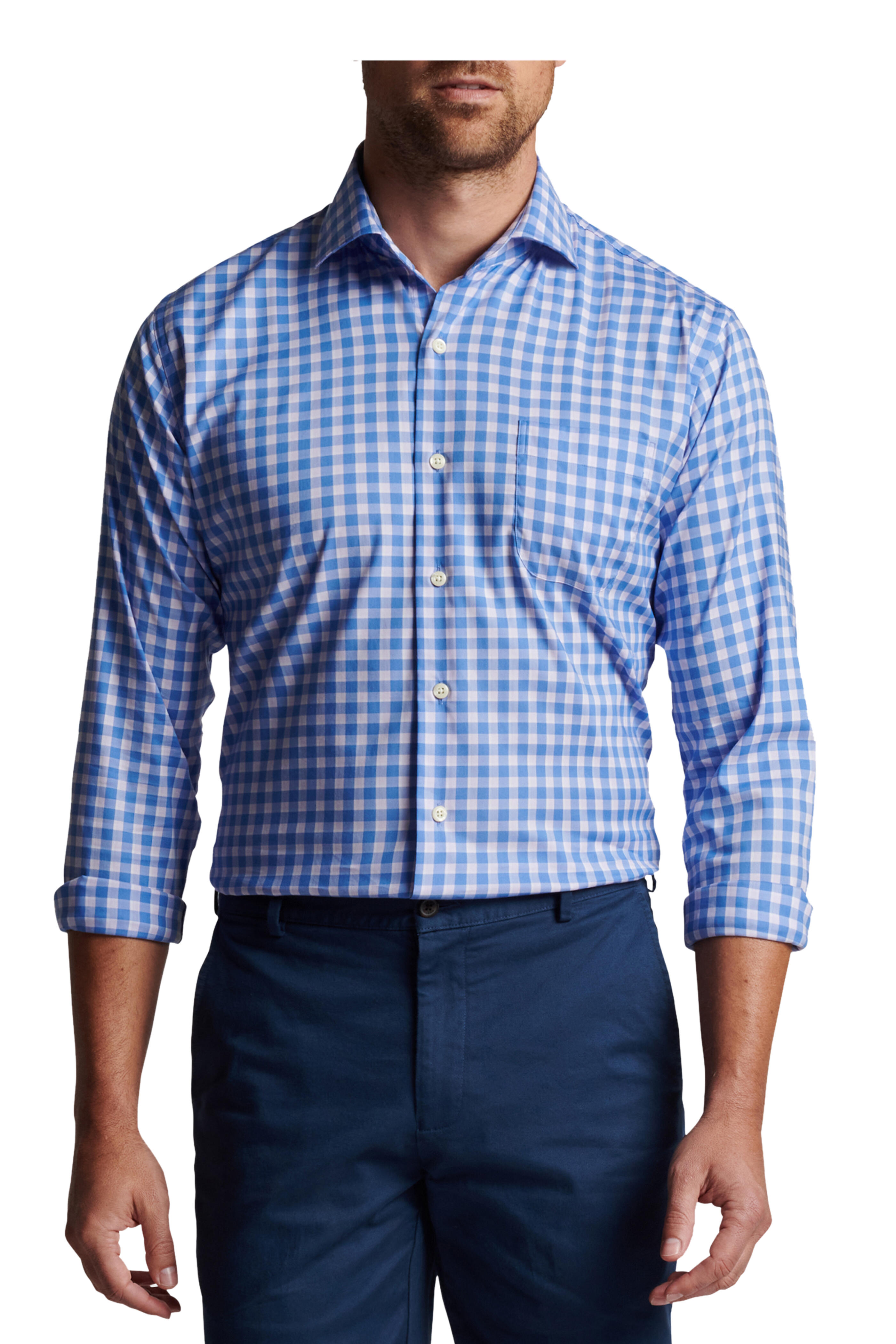 Peter Millar - Banbury Maritime Blue & Pink Stretch Sport Shirt - view 2