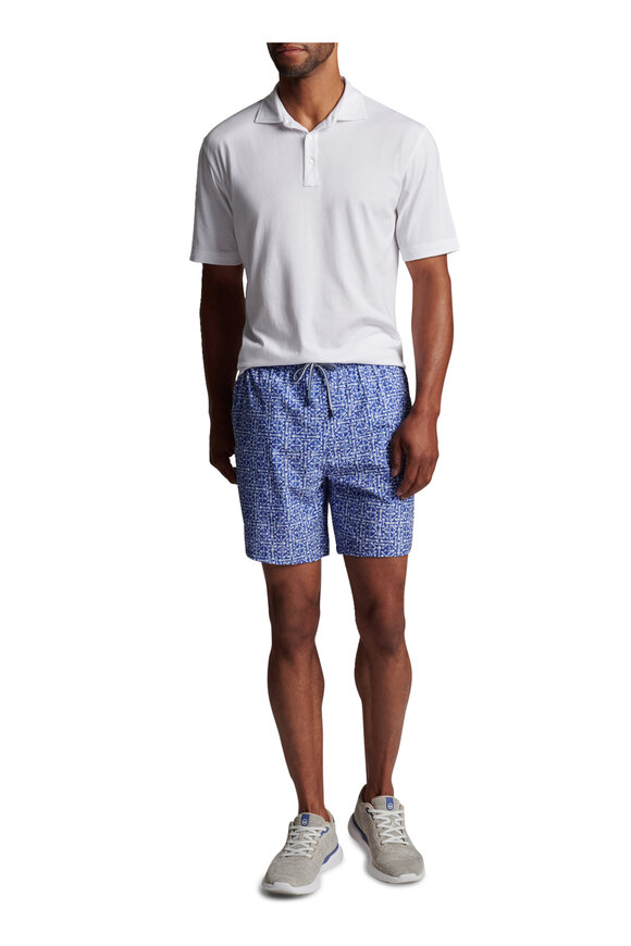 Peter Millar - Shark Bait Blue Fishbone Print Swim Trunks