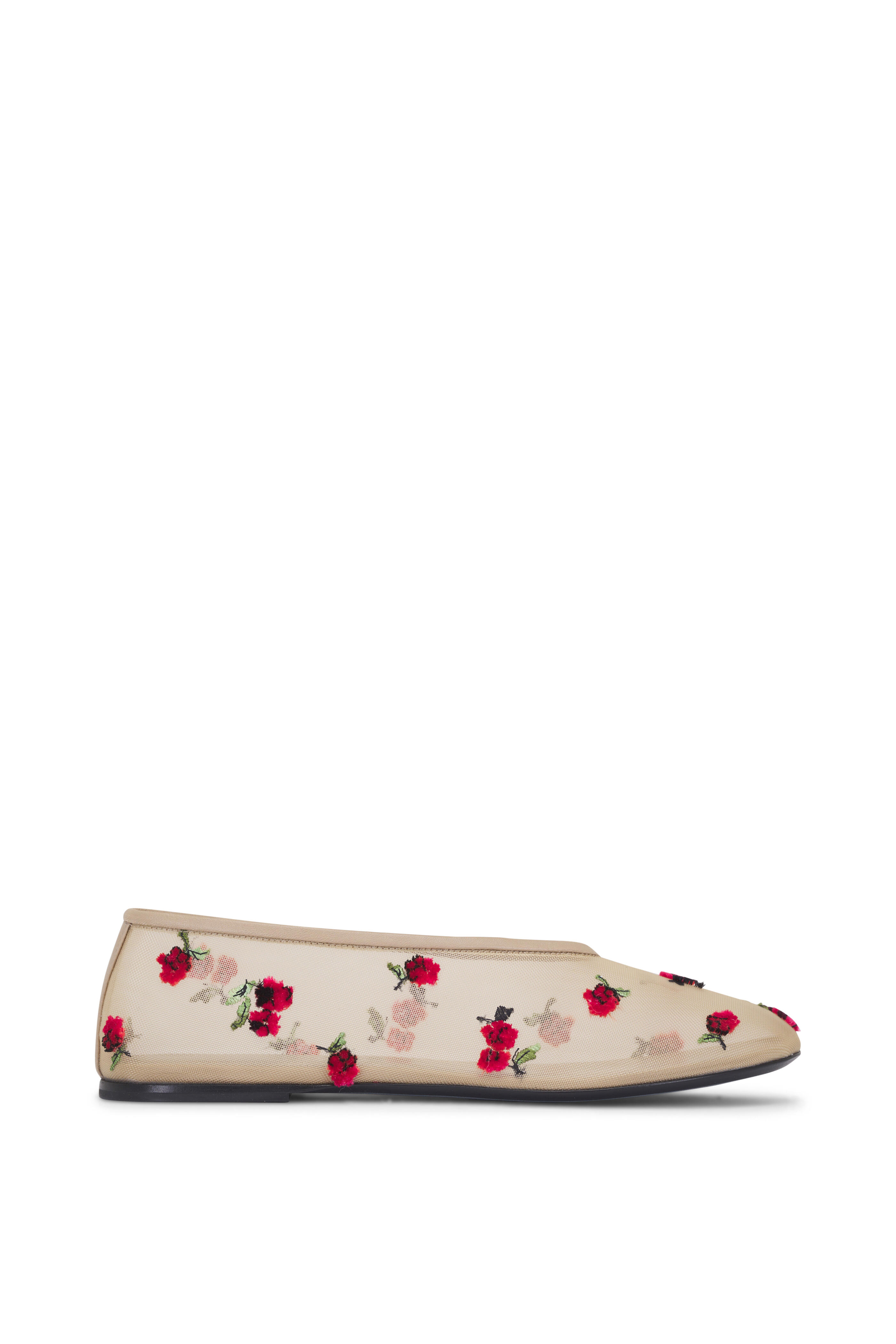 Khaite - Marcy Beige Mesh & Raspberry Embroidered Flat