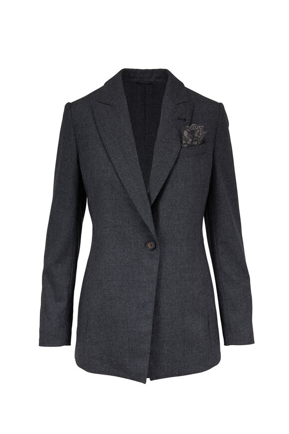 Brunello Cucinelli - Charcoal Gray Wool Single Button Blazer 