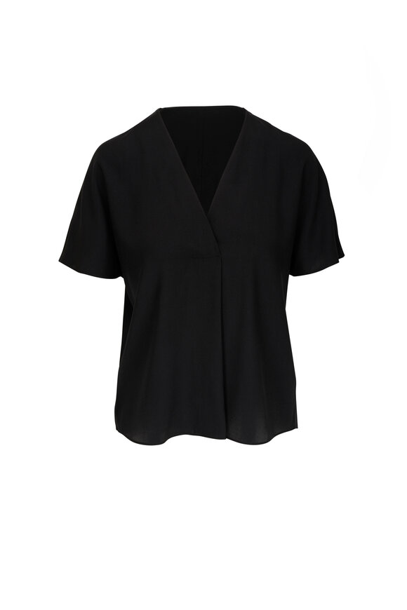 Vince - Black Silk Blend Double V-Neck Blouse 