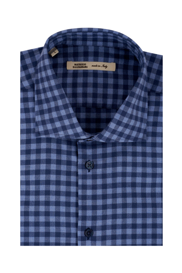 Maurizio Baldassari - Brera Navy & Light Blue Check Cotton Sport Shirt 