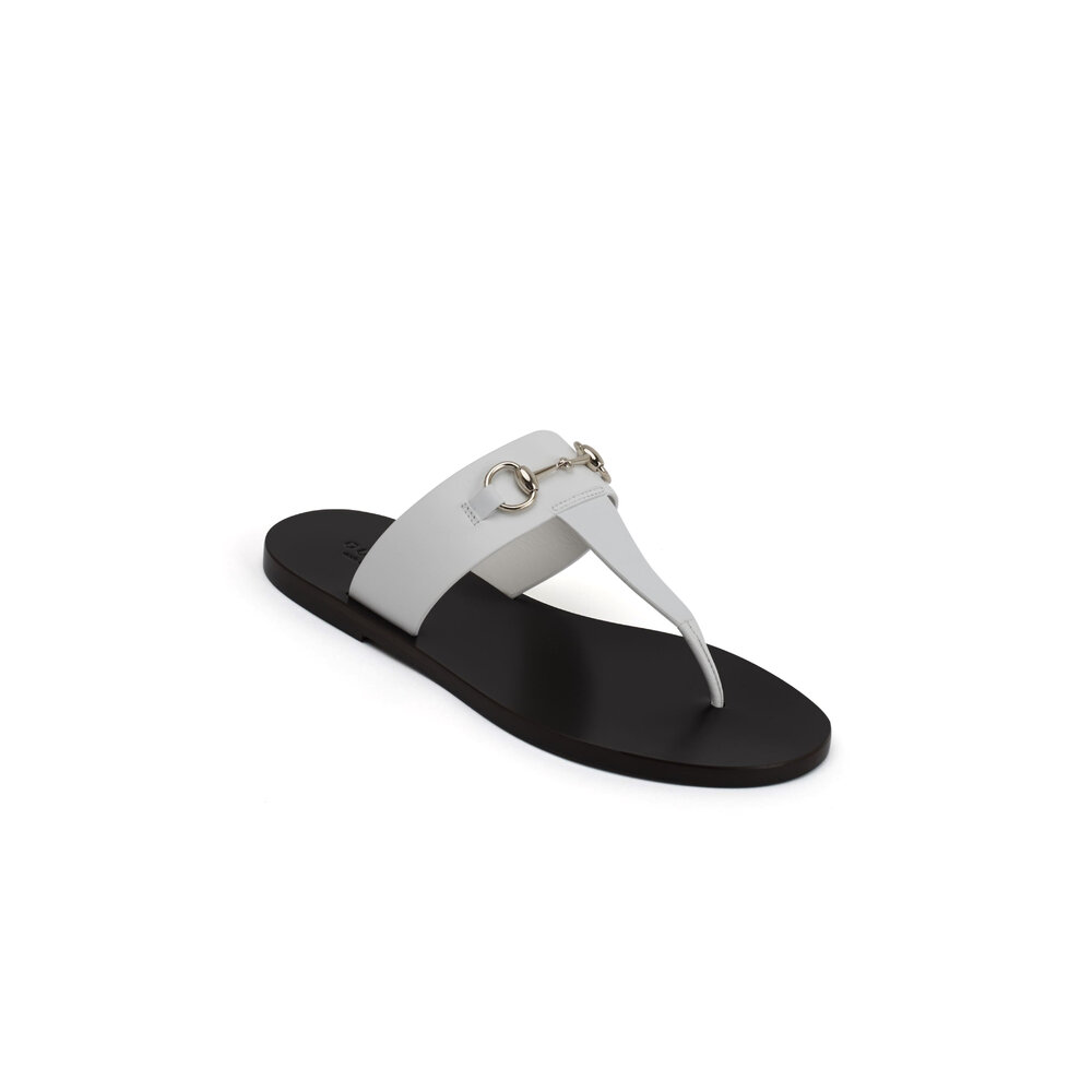 Gucci - Marcy White Leather Thong Sandals | Mitchell Stores