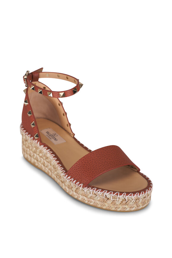 Valentino Garavani Saddle Leather Rockstud Espadrille Wedge, 55mm