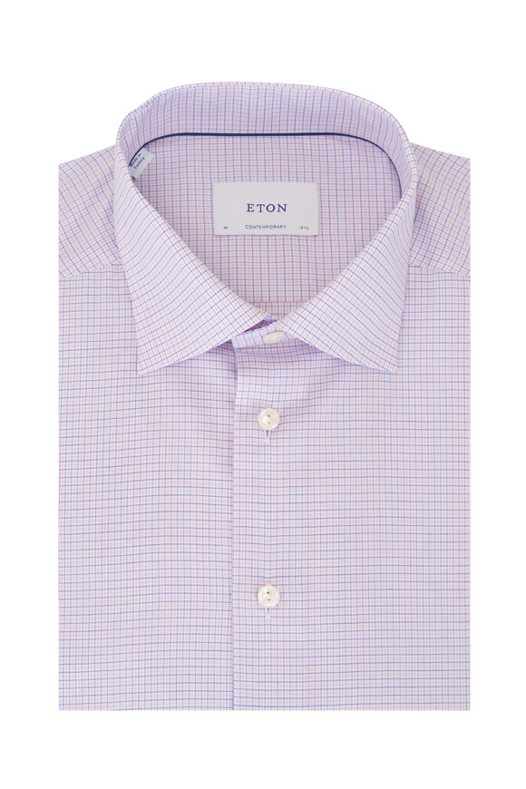 Eton Blue & Orange Check Contemporary Fit Sport Shirt