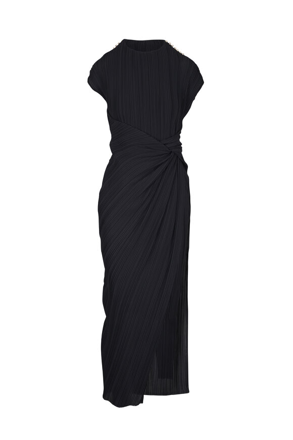 Lanvin Black Plissé Tied Detail Dress