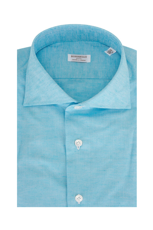 Borriello Solid Aqua Cotton & Linen Dress Shirt