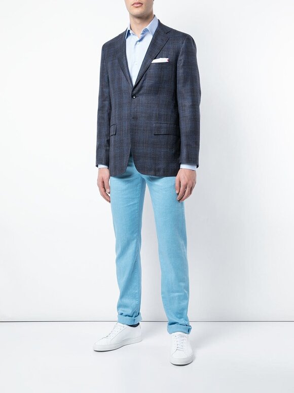 Kiton - Gray & Blue Plaid Cashmere, Silk & Linen Sportcoat