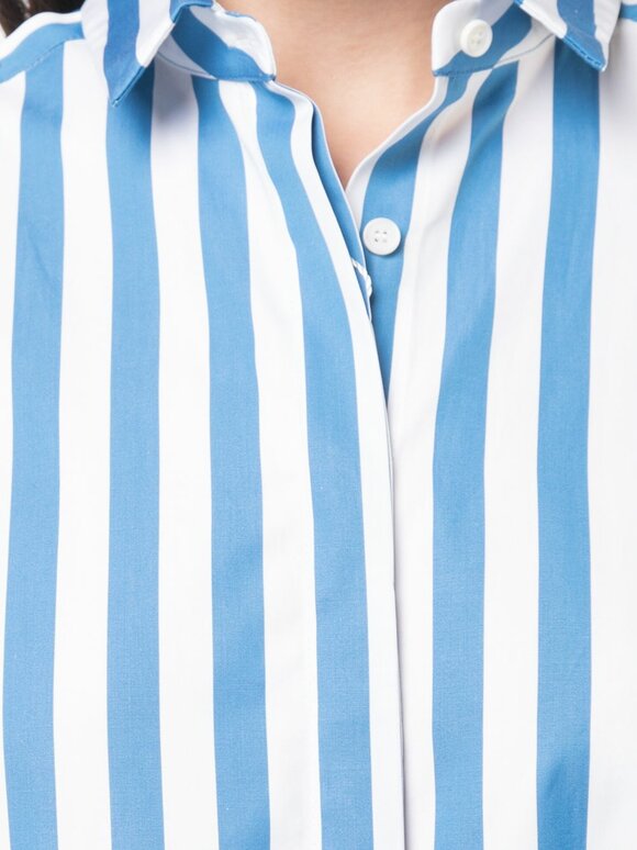 Akris Punto - Blue & Cream Striped Button Sleeve Blouse
