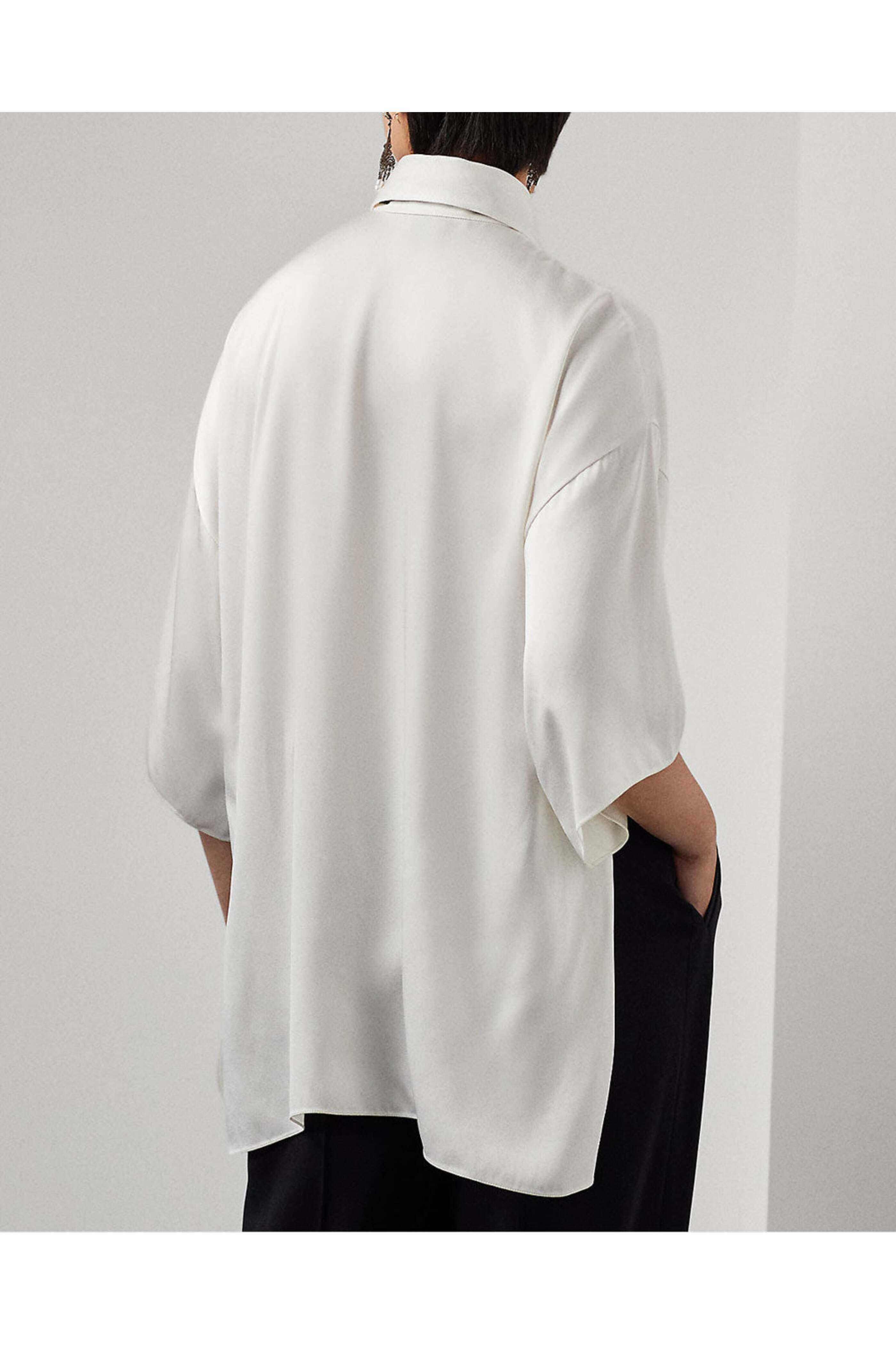 Ralph Lauren - Off White Tie Neck Soloman Marocain Blouse