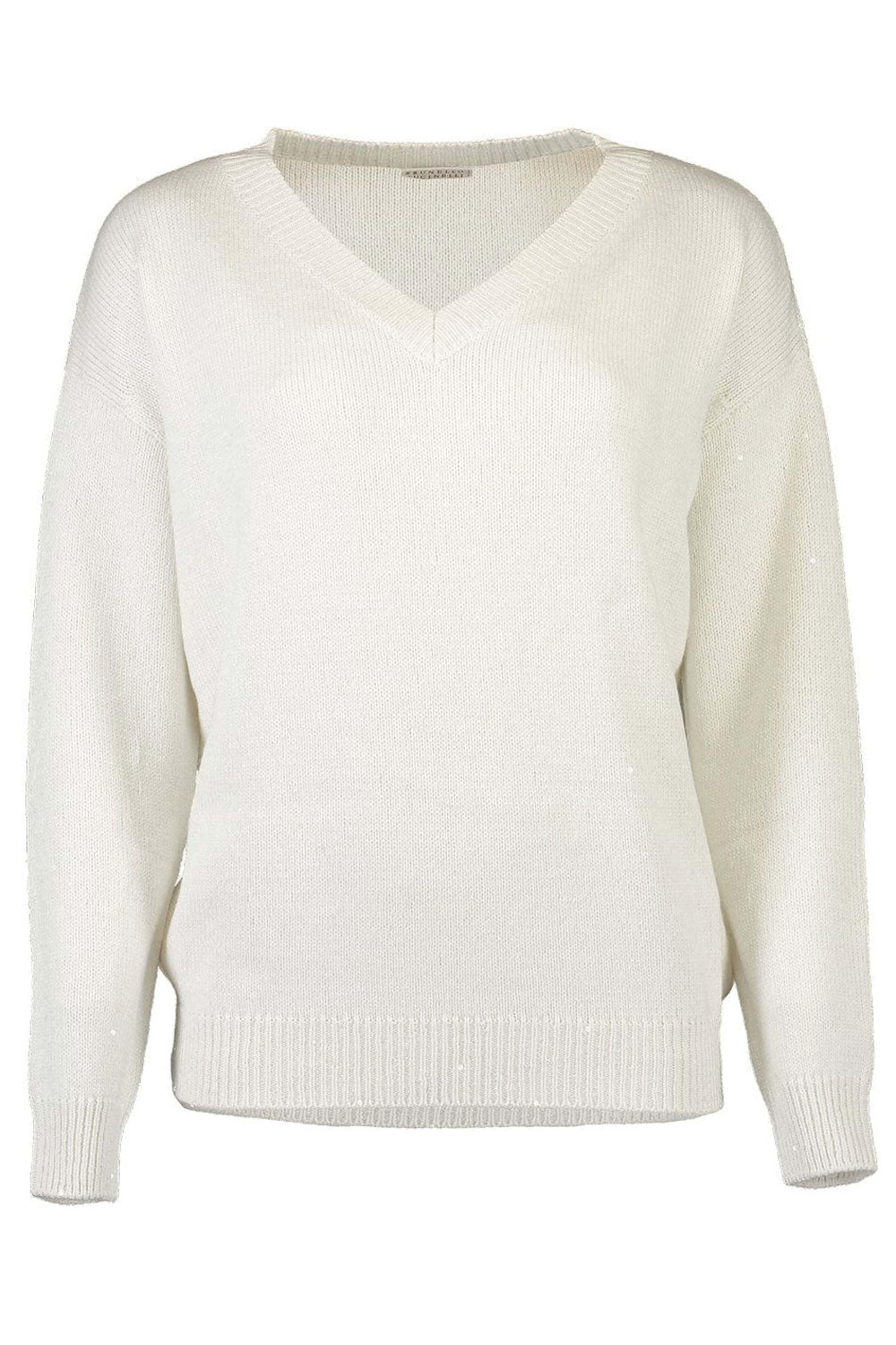 Brunello Cucinelli - White Paillette Cashmere Sweater