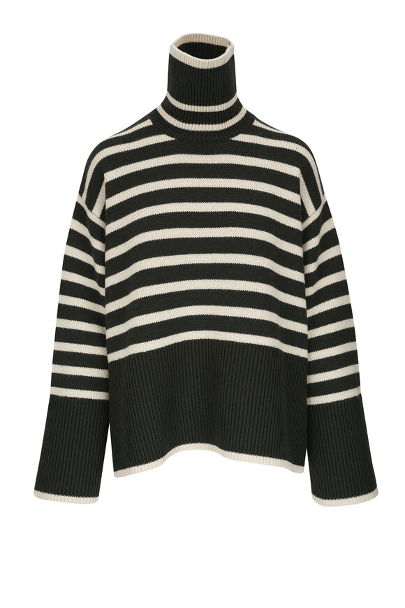 Totême - Signature Stripe Fir Green Turtleneck Sweater 