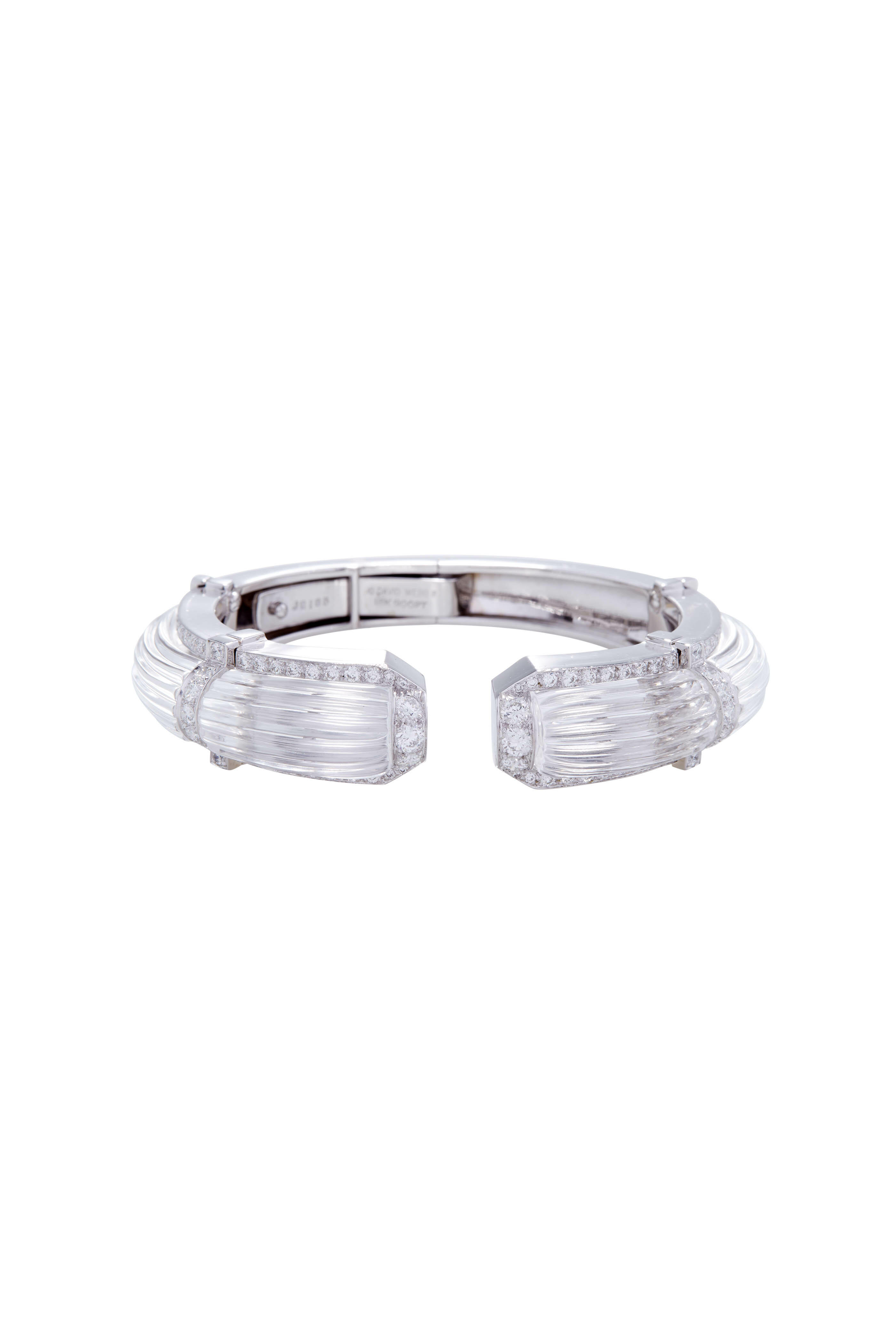 David Webb - 18K White Gold Diamond & Crystal Night Cuff - view 1