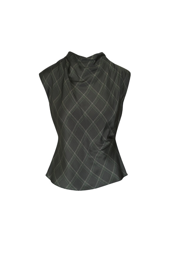 Vince Dark Moss Diamond Plaid Blouse - view 1