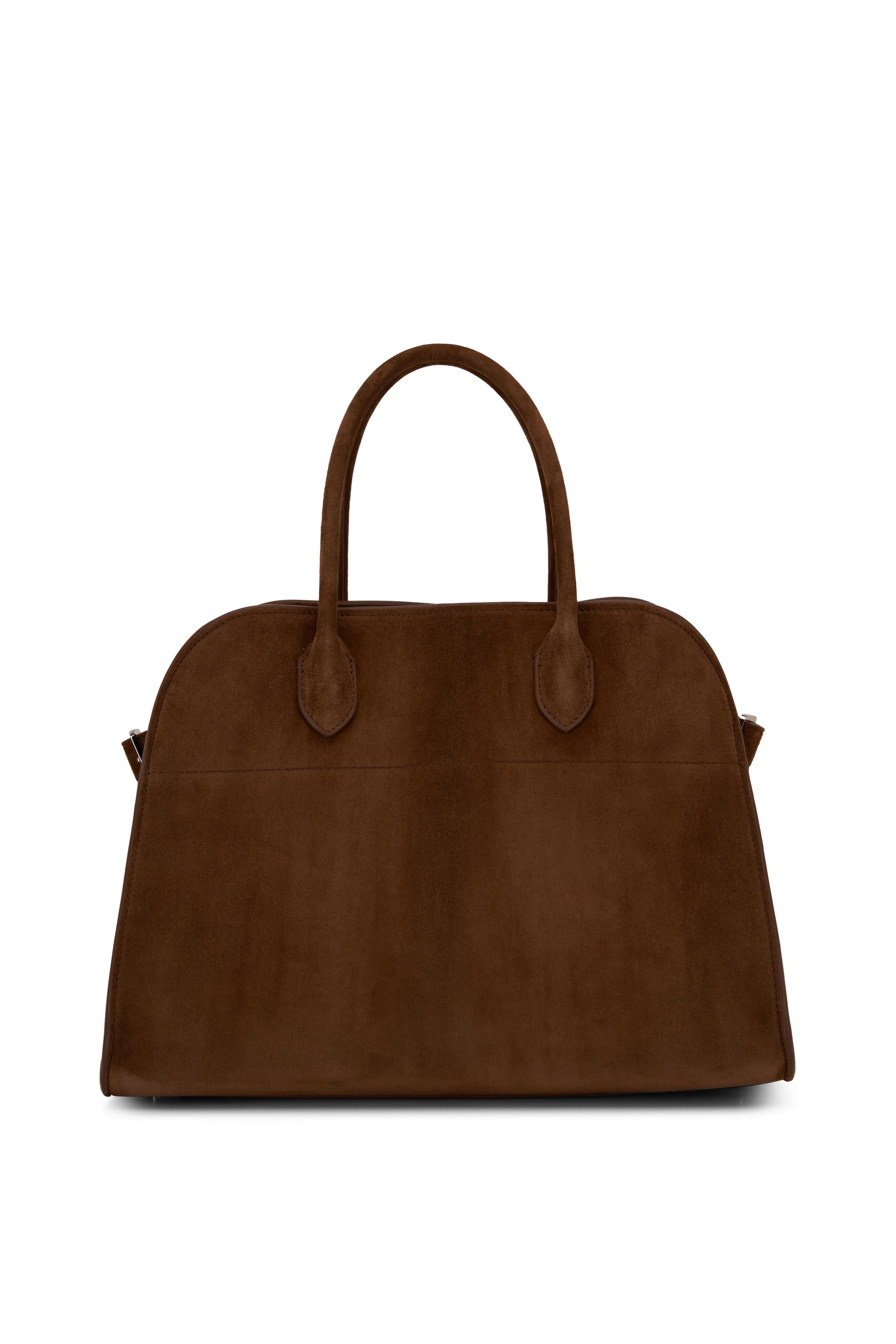 The Row Soft Margaux 12 Desert Brown Suede Top Handle Bag