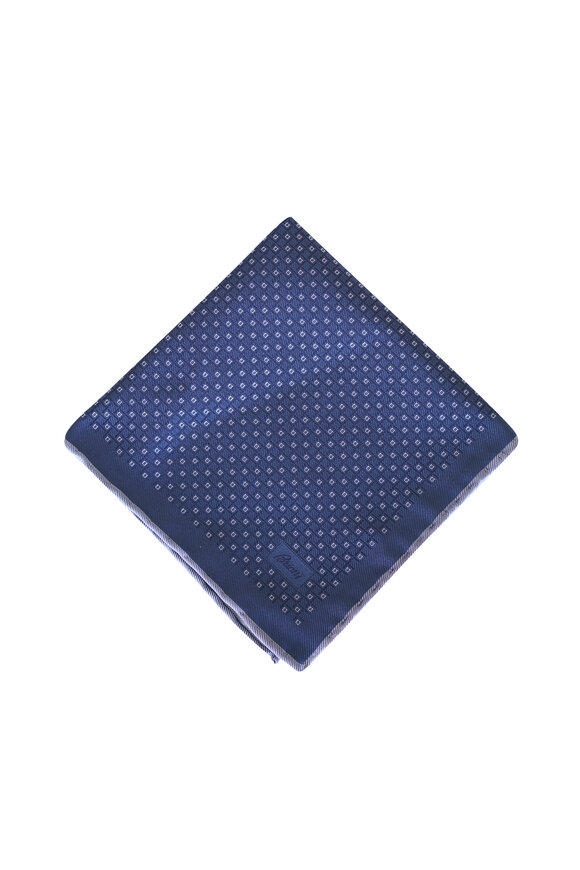 Brioni Royal Blue Microprint Silk Pocket Square