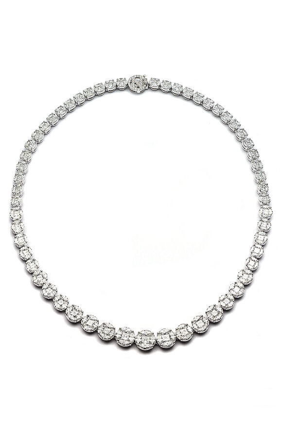 Nam Cho 18k White Gold Diamond Round Riviera Necklace