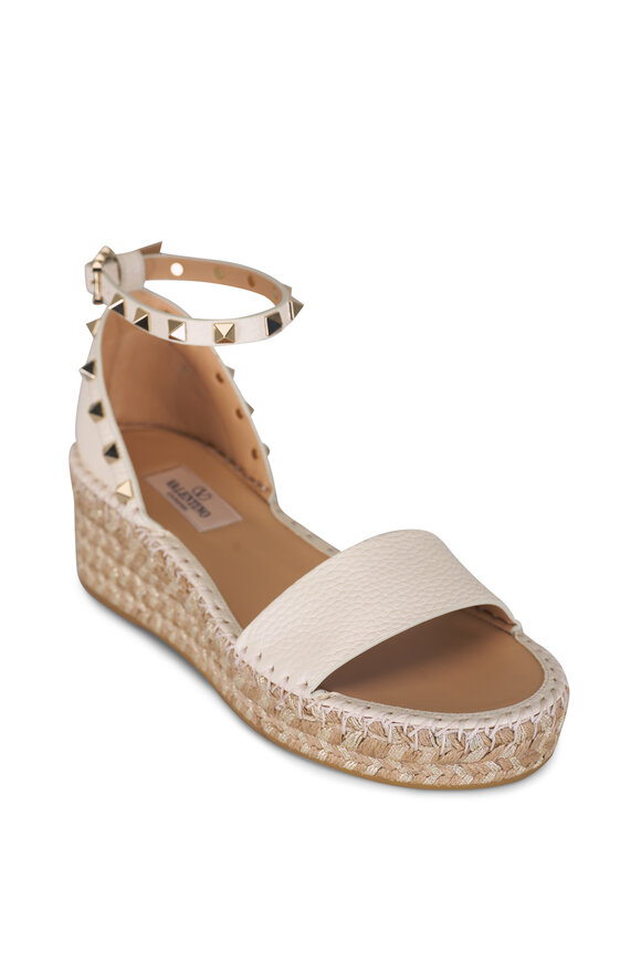 Valentino Garavani Ivory Leather Rockstud Platform Sandal, 55mm