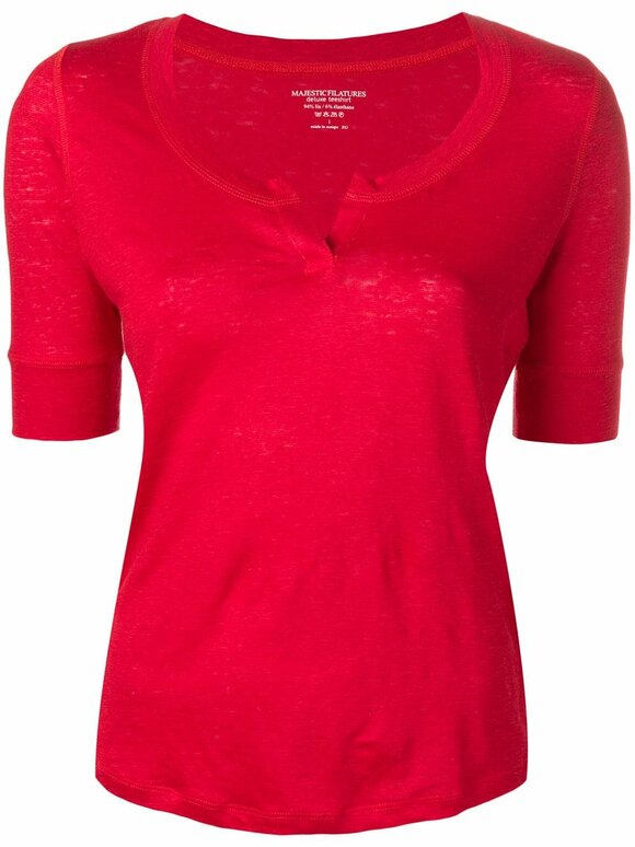 Majestic - Red Stretch Linen T-Shirt