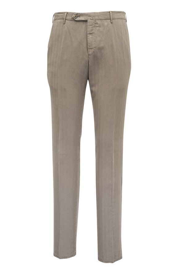 PT Torino Tan Herringbone Flat Front Pant