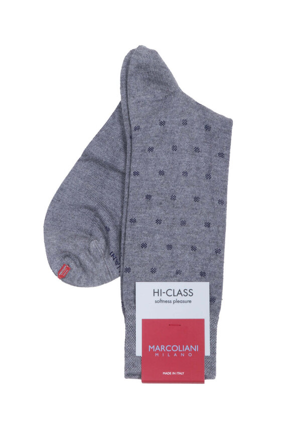 Marcoliani Gray & Blue Polka Dot Midcalf Socks