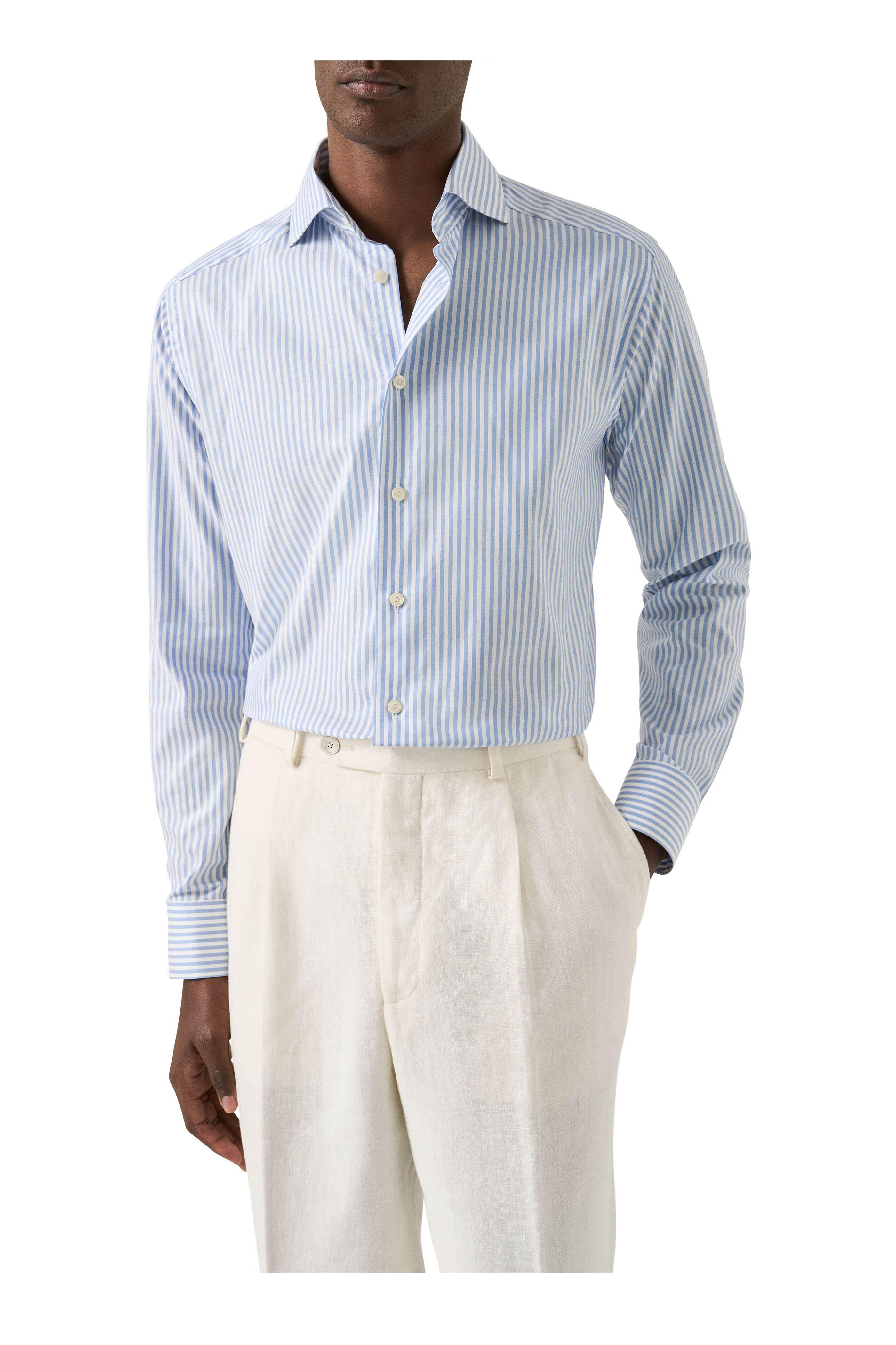 Eton - Blue & White Stripe Cotton Dress Shirt - view 2