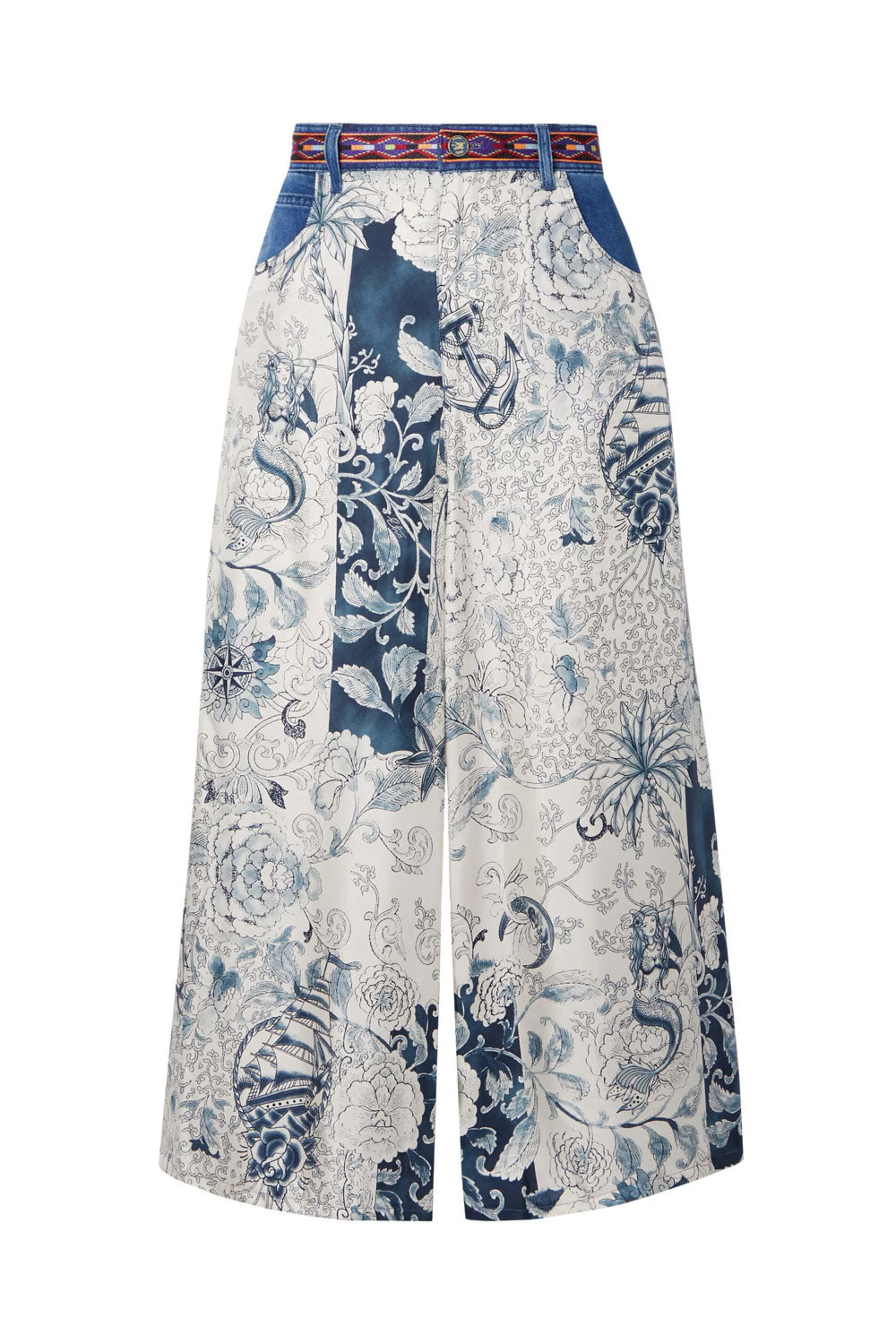 Etro - Wide Leg Crop Silk Panel Jean in Blue Comet