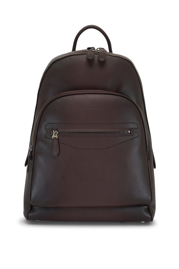 Santoni Brown Leather Backpack