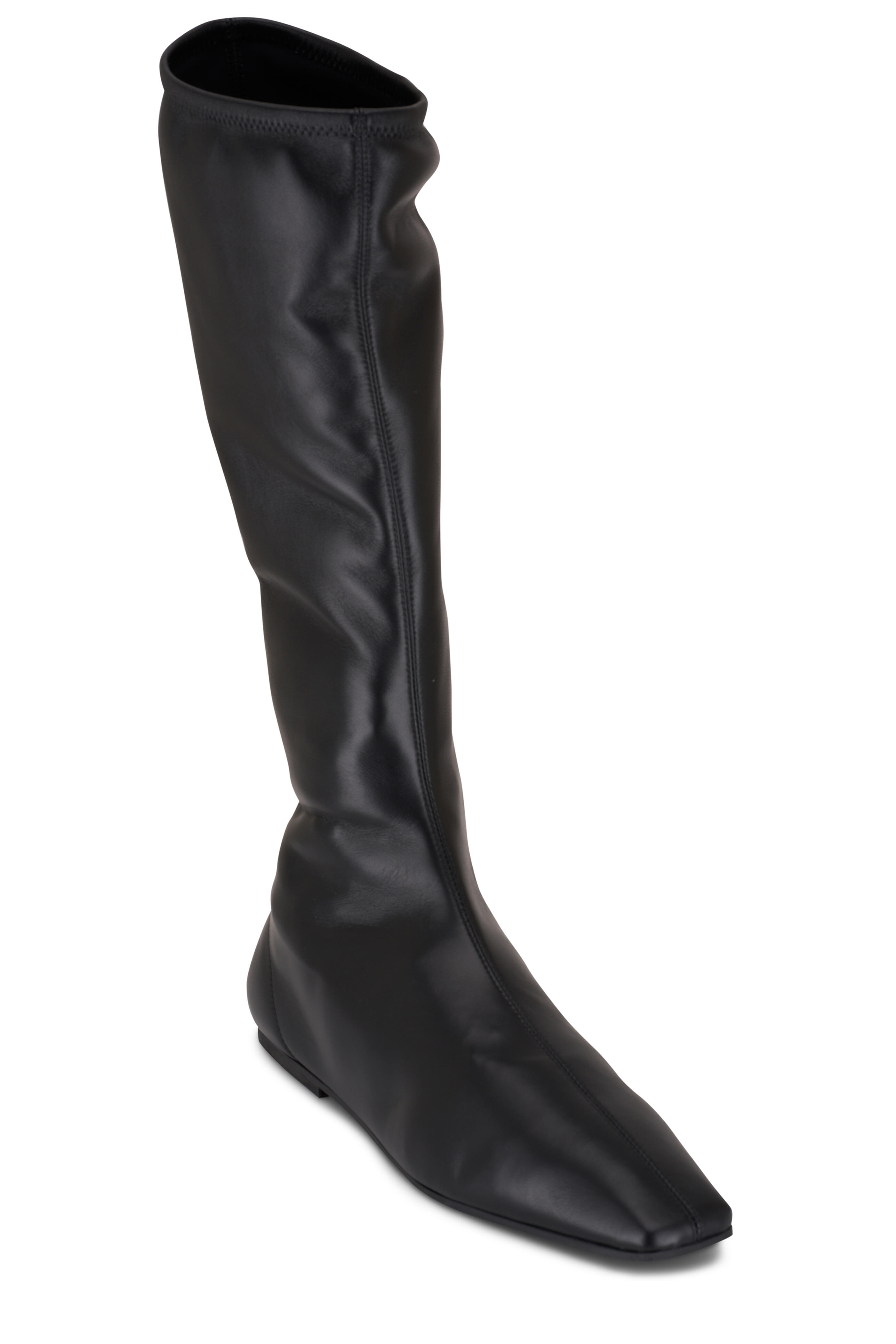 The Row - Tech Black Stretch Nappa Leather Flat Boot