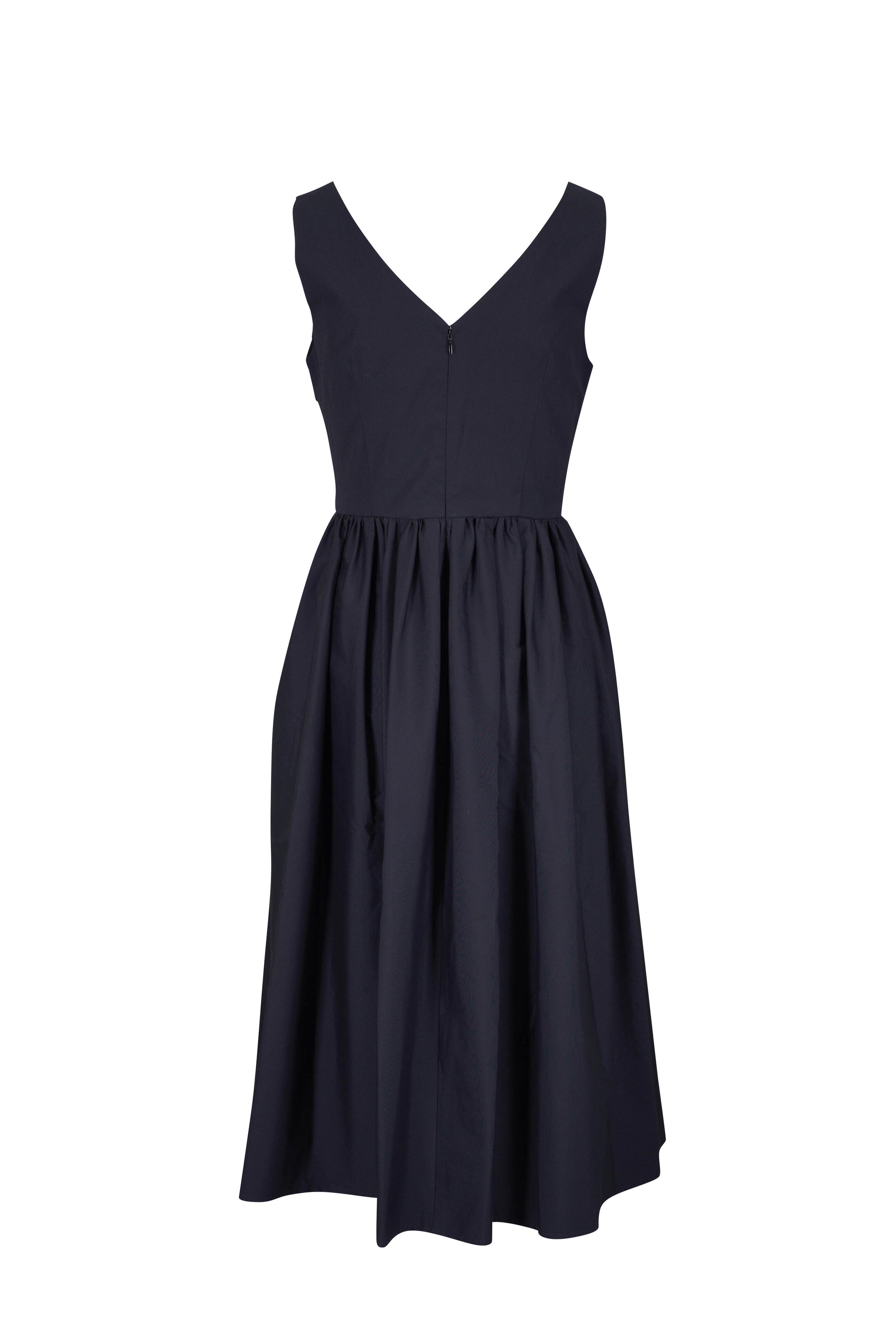 Carolina Herrera - Black Gathered Stretch Cotton Midi Dress