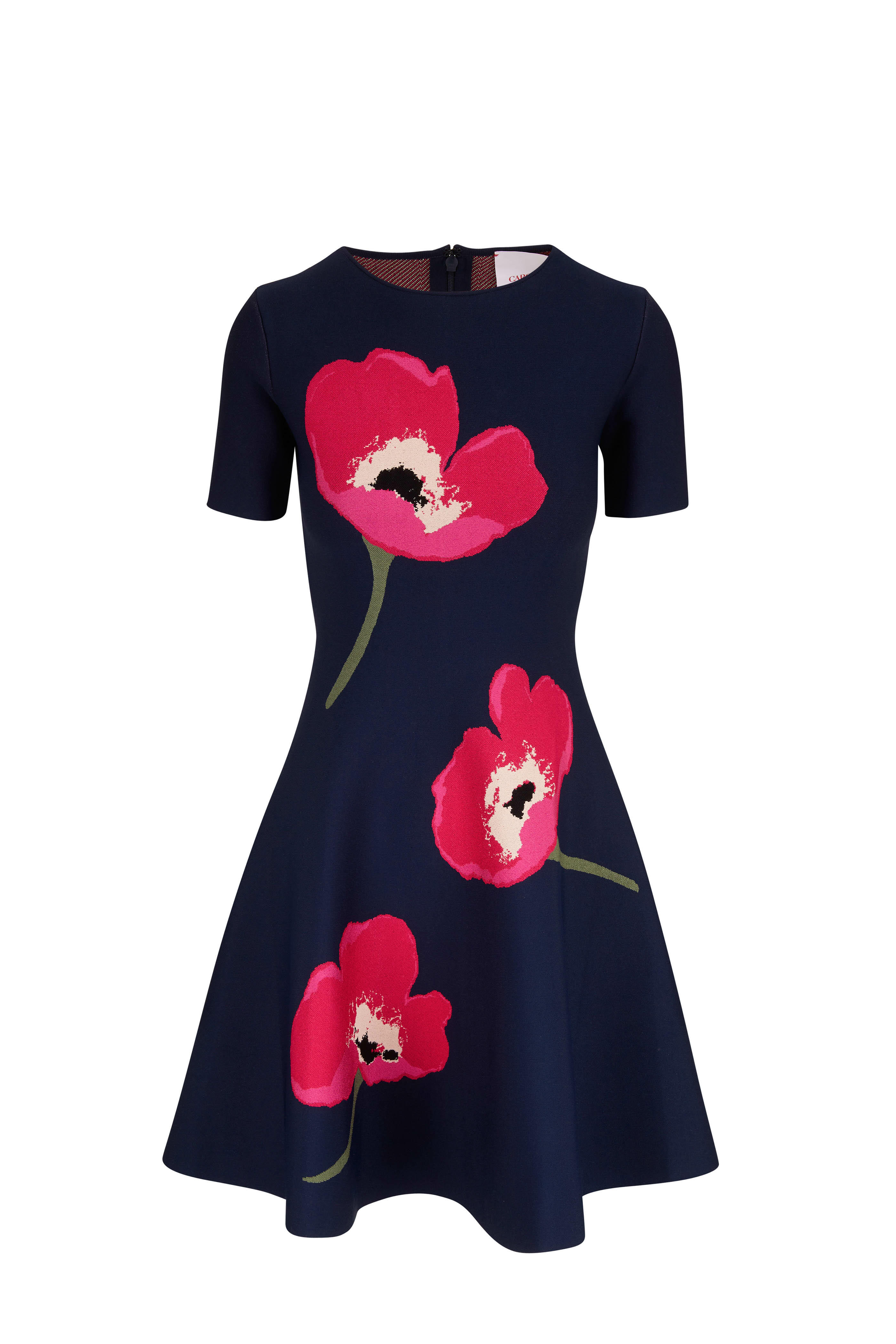 Carolina Herrera - Midnight Blue Poppy Jacquard Fit & Flare Dress