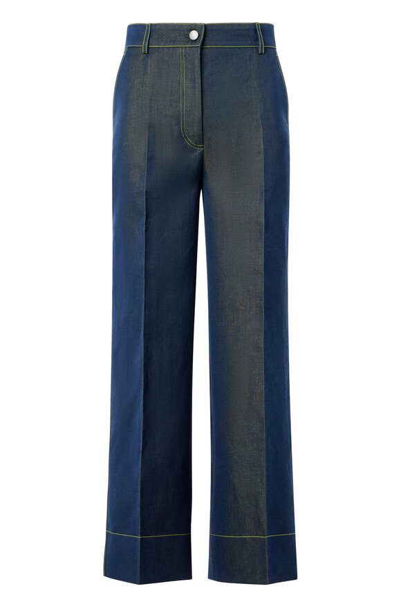 Akris Punto Chiara Denim & Lime Contrast Stitch Cropped Jean - view 1