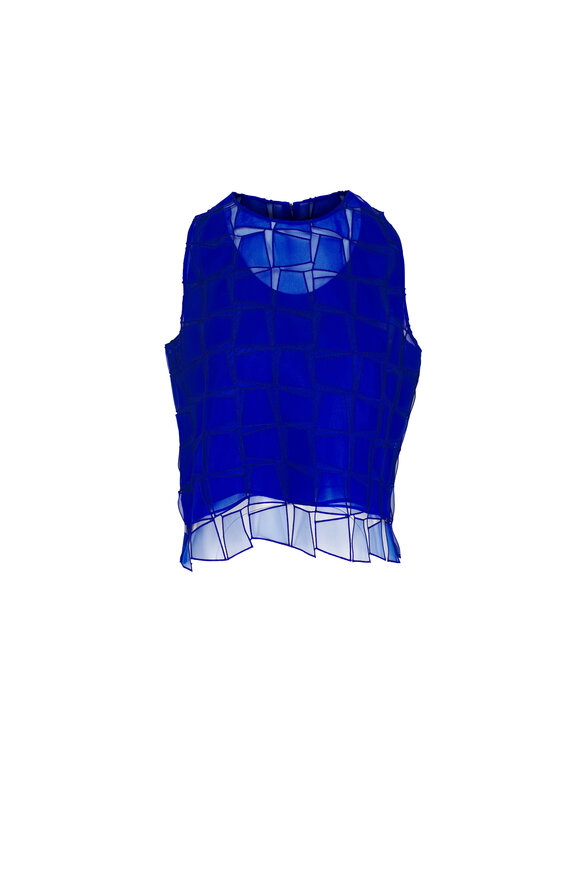 Akris Lapis Blue Trapezoid Embroidered Blouse