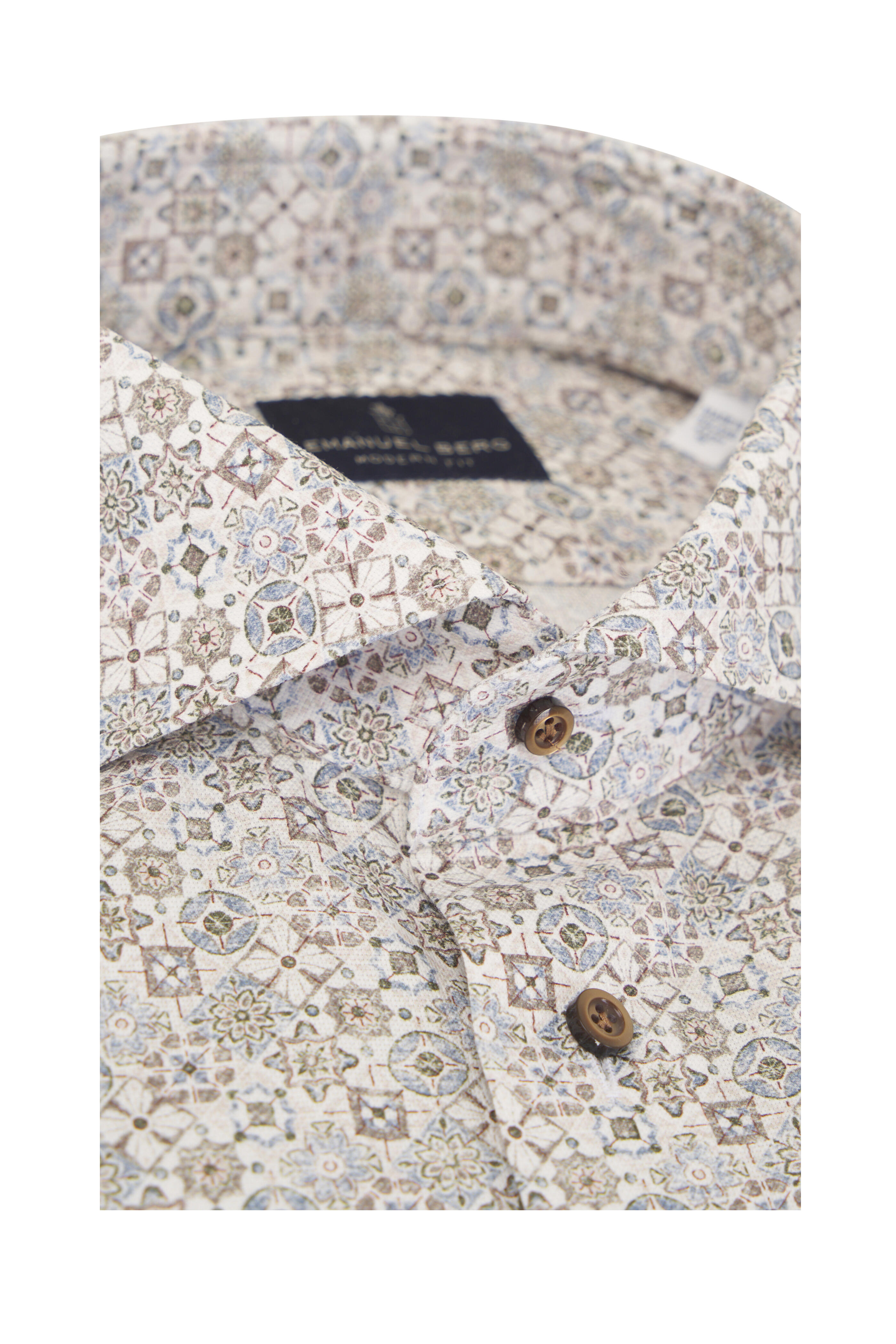Emanuel Berg - Beige Dobby Print Cotton Dress Shirt