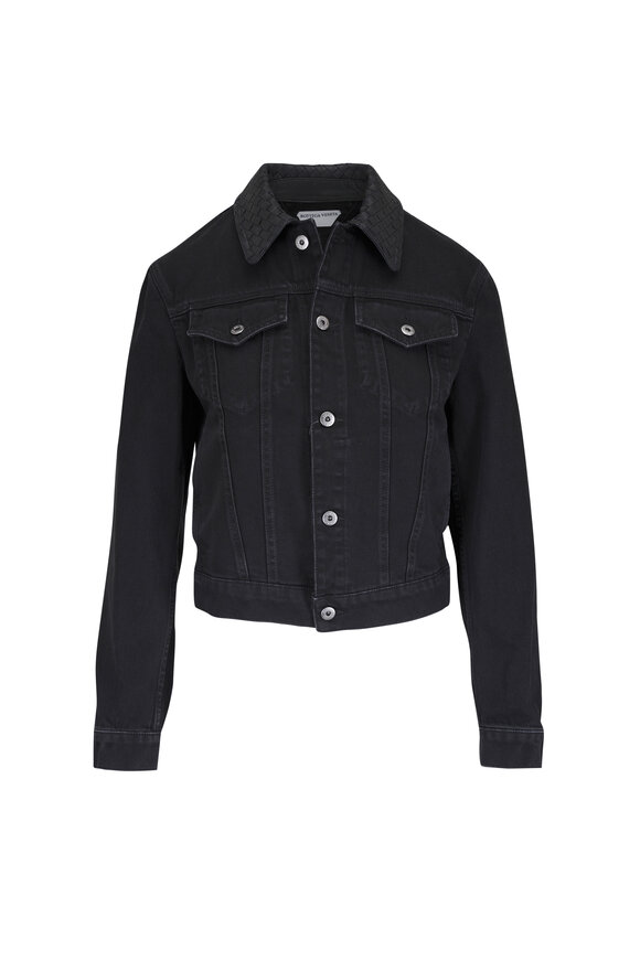 Bottega Veneta Black Denim & Intrecciato Trucker Jacket