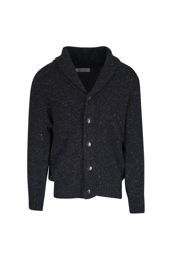 Moncler - Charcoal Gray Mixed Media Quilted Down Cardigan