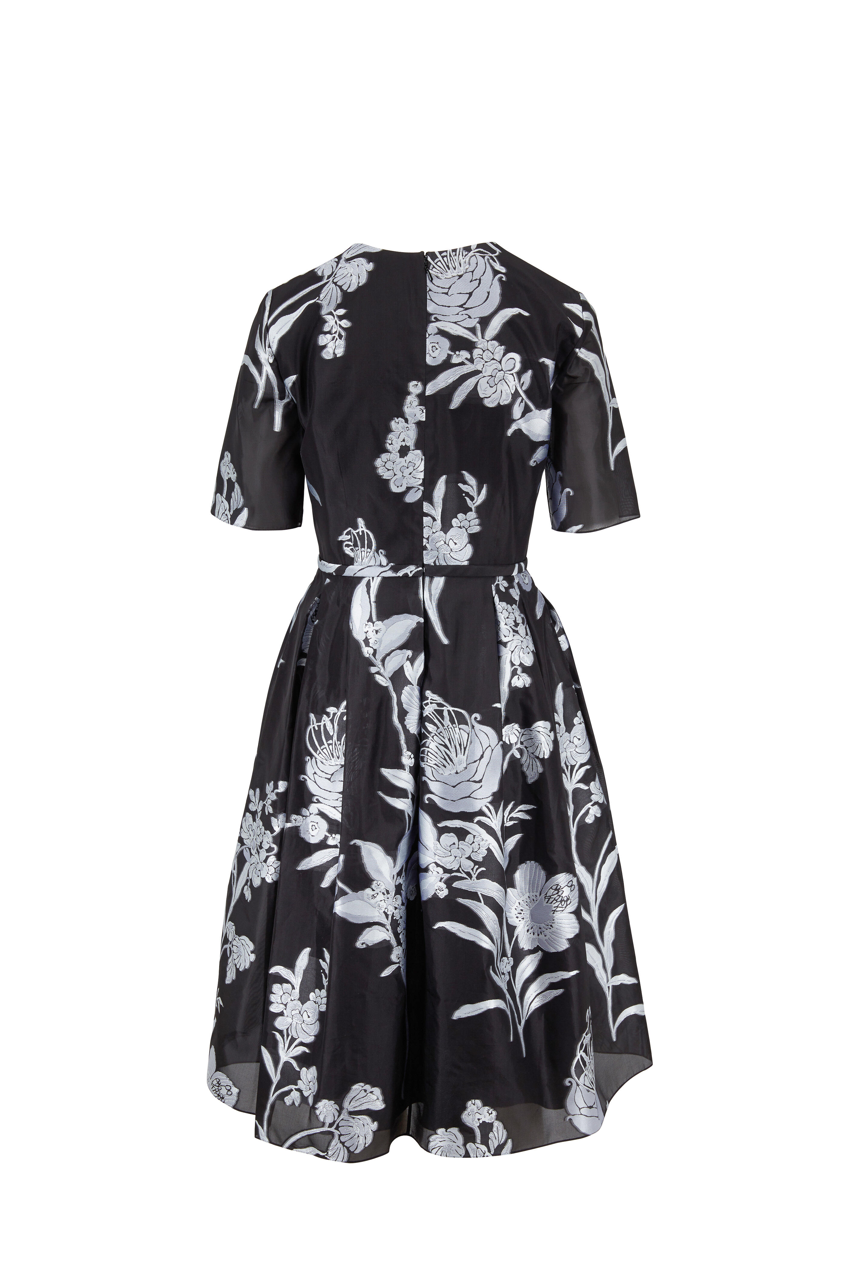Carolina Herrera - Black Floral Embroidered Short Sleeve Dress