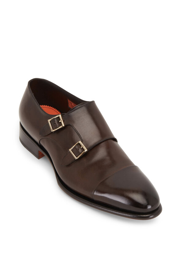 Santoni - Ira Dark Brown Leather Double Monk Strap Shoe