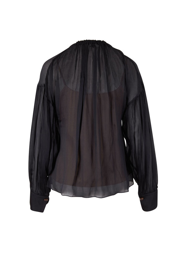 Vince - Black Shirred Neck Silk Blouse