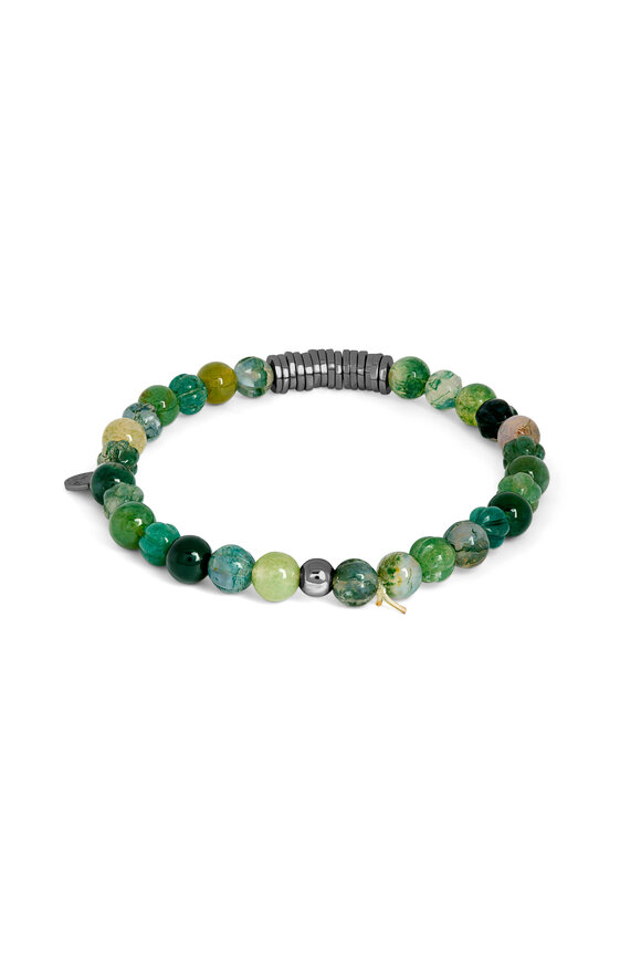 Tateossian - Moss Agate Stretch Beaded Bracelet