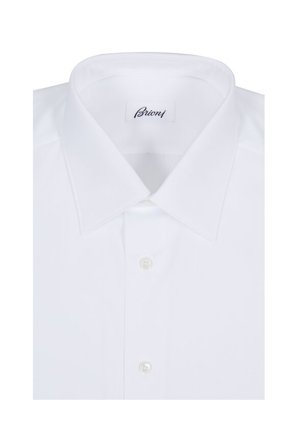 Brioni Solid White Cotton Dress Shirt