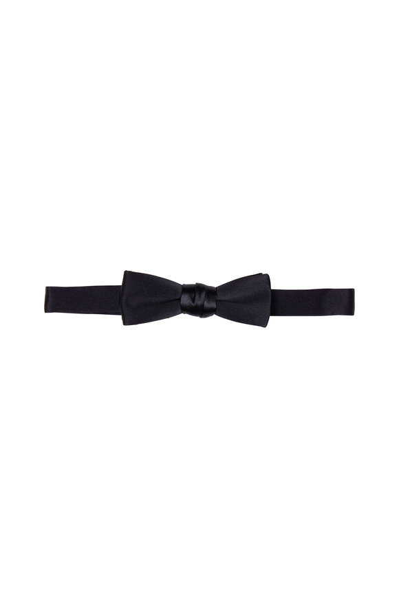 Dion Black Satin Pre-Tied Bow Tie